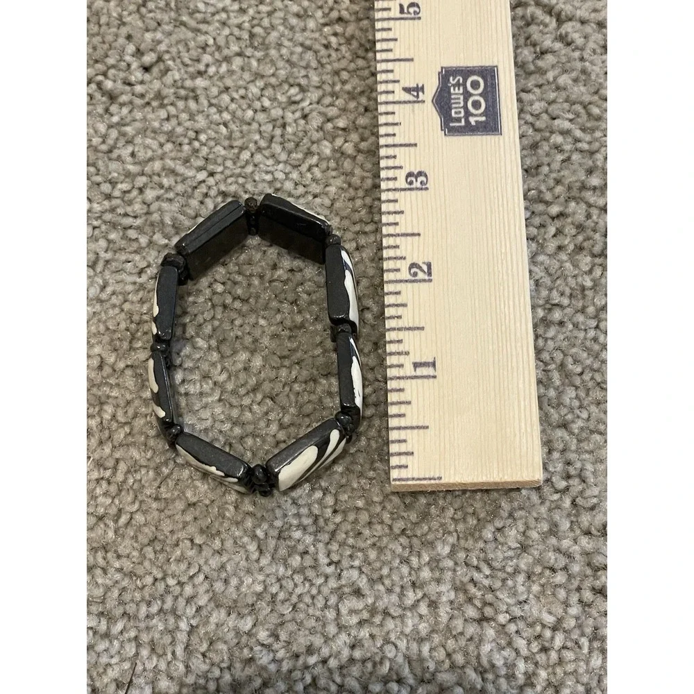 Black & White Acrylic slab‎ Stretch Bangle Bracelet f